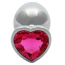 Анальная пробка с розовым кристаллом Ouch! Heart Metal Butt Plug Large, серебряная - Фото №3