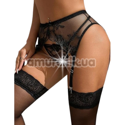 Комплект Star Night Lace Light Garter Belt, чорний: пояс для панчіх + трусики-стрінги