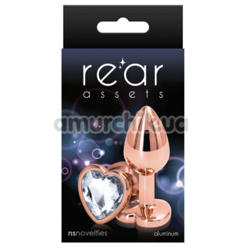 Анальная пробка с прозрачным кристаллом Rear Assets Rose Gold Heart S, розово-золотая