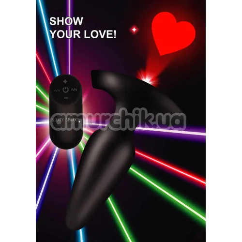 Анальная пробка с вибрацией Booty Sparks 28X Laser Heart Anal Plug With Remote Control Medium, черная