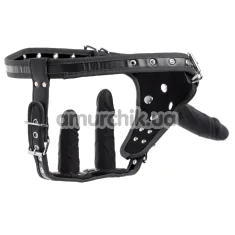 Тройной страпон Strict Double Penetration Strap-On Harness, черный - Фото №1