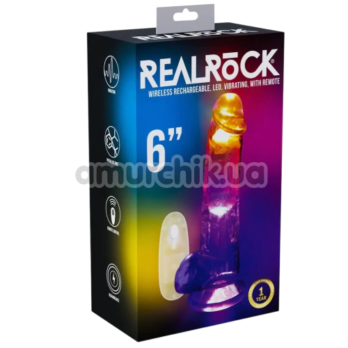Вібратор з підсвіткою Realrock 6, прозорий