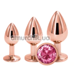 Набір анальних пробок з рожевим кристалом Rear Assets 3pc Metal Plug Kit, рожево-золотий - Фото №1