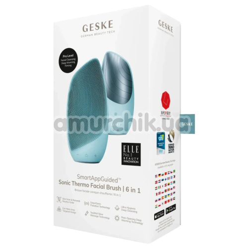 Ультразвуковая щетка для лица Geske Sonic Thermo Facial Brush 6 in 1, бирюзовая