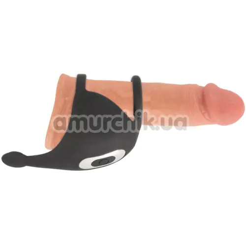 Віброкільце зі стимулятором мошонки Rebel Men's Gear Cock Ring With RC Ball Massager, чорне