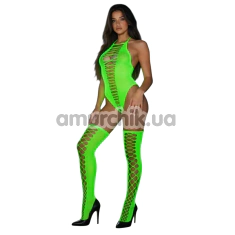 Комплект Star Night Fishnet Glow Set, салатовый: боди + чулки - Фото №1