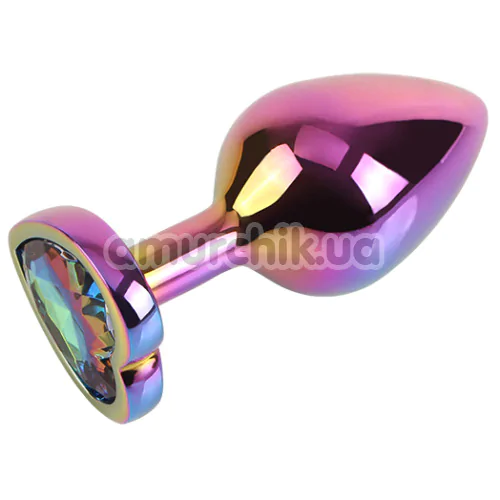 Анальная пробка с радужным кристаллом Matrix Mont Rainbow Heart Butt Plug M, радужная