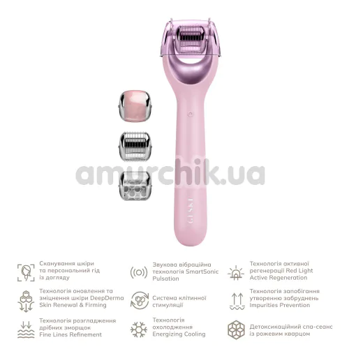 Массажер-роллер для лица с микроиглами Geske MicroNeedle Face Roller 9 in 1, светло-розовый