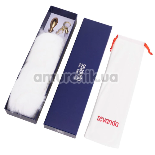 Анальная пробка с белым хвостиком Lockink Sevanda White Fox-Tail Anal Plug Pear, золотая