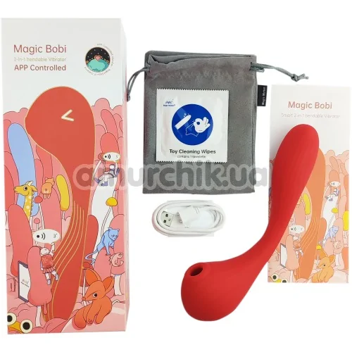 Вібратор з вакуумним стимулятором Magic Motion Magic Bobi, червоний