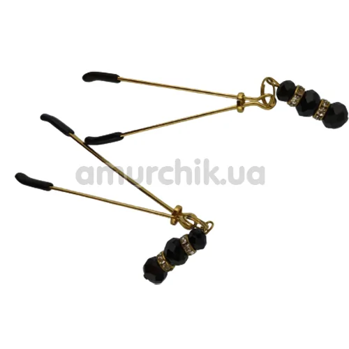 Зажимы для сосков Nipple Clamp с черными камушками, золотые