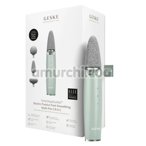 Шлифовальная пилка для стоп с насадками Geske Electric Pumice Foot Smoothing Multi-Pen 8 in 1, зеленая