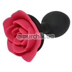 Анальная пробка с красной розой Alume Silicone Rose Plug S, черная - Фото №1