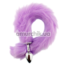Анальна пробка з фіолетовим хвостом GYQ Metal Anal Plug With Purple Tail, срібна - Фото №1