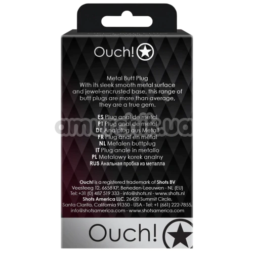 Анальна пробка з фіолетовим кристалом Ouch! Heart Metal Butt Plug Small, чорна