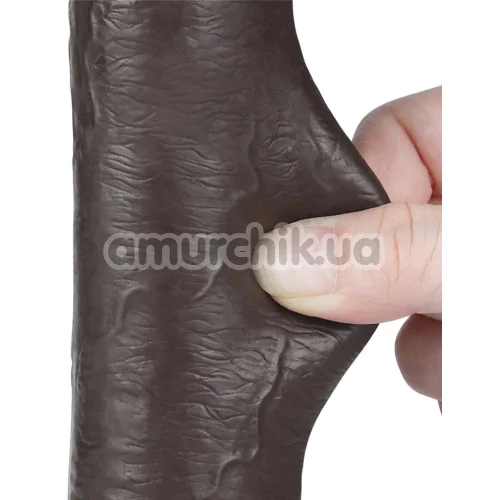 Фалоімітатор Sliding-Skin Dual Layer Dong 9 з мошонкою, коричневий