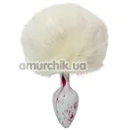 Анальна пробка з білим хвостиком Alume Metal Plug With Tail S, біло-рожева - Фото №1