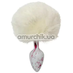 Анальная пробка с белым хвостиком Alume Metal Plug With Tail S, бело-розовая - Фото №1