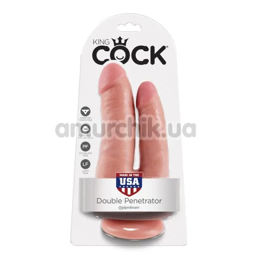Двойной фаллоимитатор King Cock, телесный