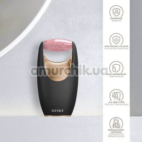 Роликовий масажер для обличчя Geske Rose Quartz Roller 5 in 1, чорно-золотий