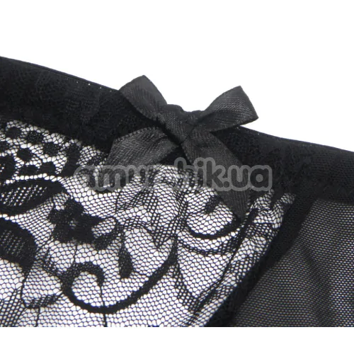 Комплект Star Night Wide Floral Set, черный: пояс для чулок + трусики-стринги