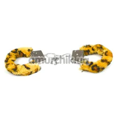 Наручники с леопардовым мехом DS Fetish Handcuffs, серебряные - Фото №1