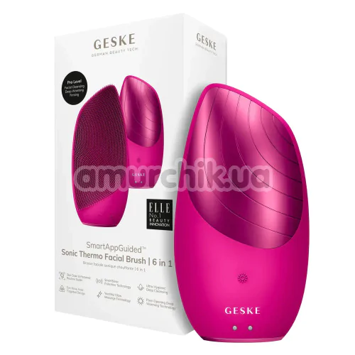 Ультразвуковая щетка для лица Geske Sonic Thermo Facial Brush 6 in 1, ярко-розовая