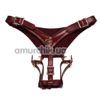 Трусики для вібромасажера Liebe Seele Wine Red Leather Forced Orgasm Wand Massager Harness Belt, бордові - Фото №1