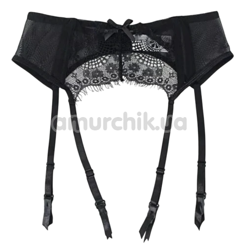 Комплект Star Night Tender Bow Mesh Garter Belt, чорний: пояс для панчіх + трусики-стрінги