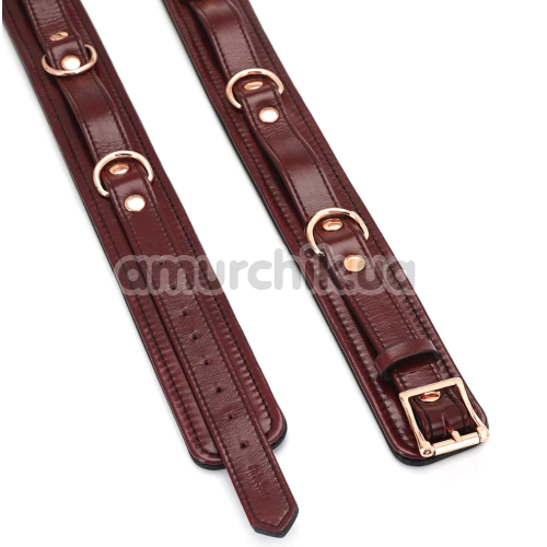 Фіксатори для ніг Liebe Seele Wine Red Leather Thigh Cuffs with Rose Gold Hardware S, бордові