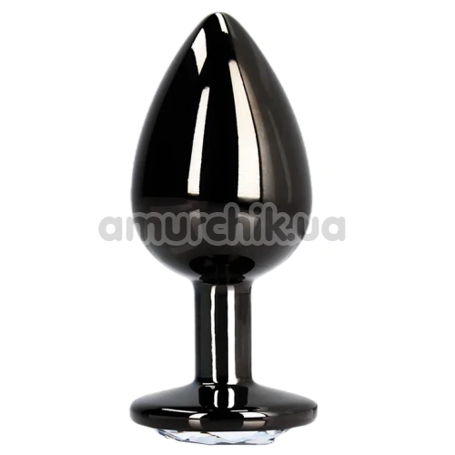 Анальна пробка з прозорим кристалом Ouch! Metal Butt Plug Small, чорна