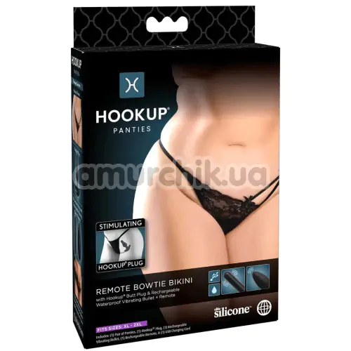 Трусики с анальной пробкой с вибрацией HookUp Panties Remote Bowtie Bikini, черные