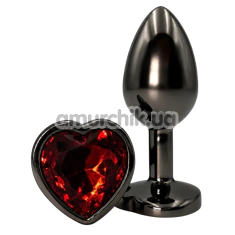 Анальна пробка з червоним кристалом Alume Metal Heart Plug S, чорна - Фото №1