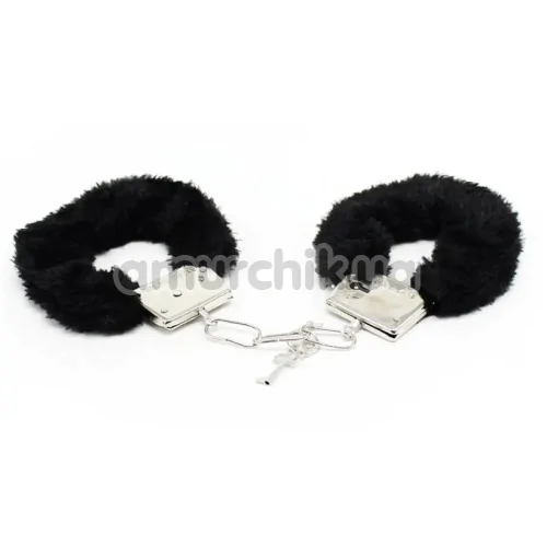 Наручники з чорним хутром DS Fetish Handcuffs, срібні - Фото №1