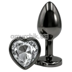 Анальна пробка з прозорим кристалом Alume Metal Heart Plug M, чорна - Фото №1