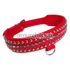 Нашийник DS Fetish Leather Crystal Diamonds, червоний - Фото №1