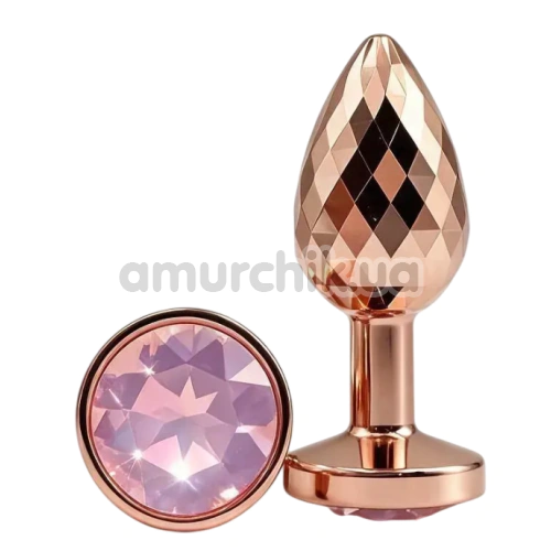 Анальная пробка с розовым кристаллом Alume Metal Textured Plug S, золотая