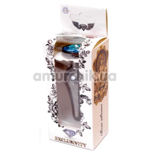 Анальная пробка с голубым кристаллом Boss Series Exclusivity Jewellery Dark Silver Plug, серебряная