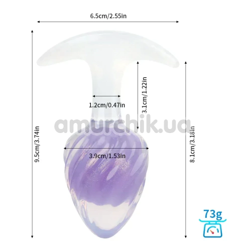 Анальная пробка Univibe Glow-In-Dark Ribbed S, фиолетовая