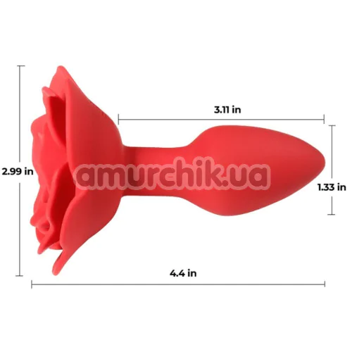 Анальная пробка с вибрацией и ротацией Boss Series Rotating Butt Plug Flower, красная