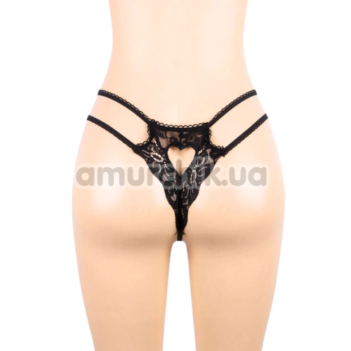 Комплект Star Night Lacie Heart Set, чорний: бюстгальтер + трусики-стрінги + пояс для панчіх