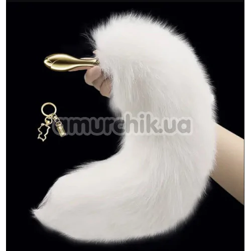 Анальная пробка с белым хвостиком Lockink Sevanda White Fox-Tail Anal Plug Rose, золотая