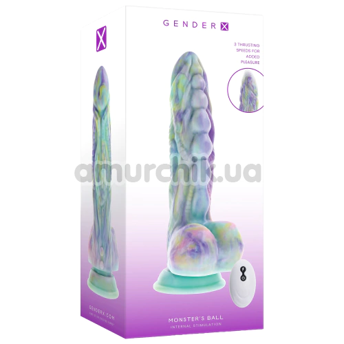 Вибратор с толчками Gender X Monster's Ball, зелено-фиолетовый