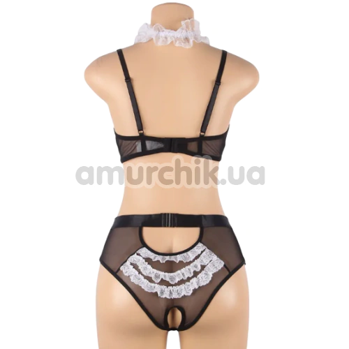 Костюм покоївки Star Night Maid Lace Open Set, чорно-білий: бюстгальтер + трусики + чокер + манжети