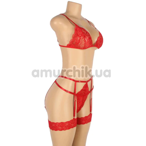 Комплект Star Night Bra Garter Belt, червоний: бюстгальтер + трусики з гартерами