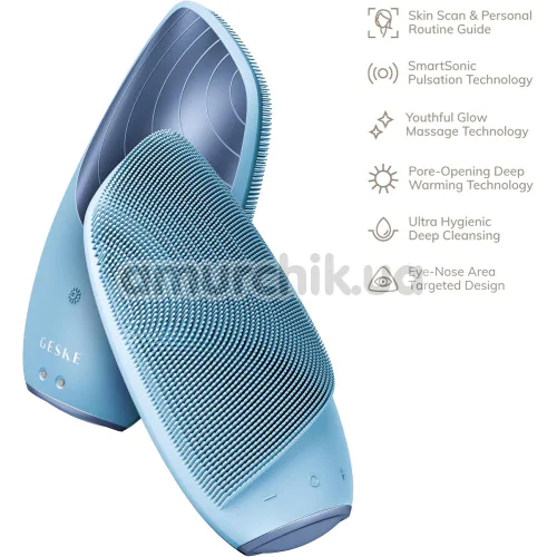 Ультразвуковая щетка для лица Geske Sonic Thermo Facial Brush 6 in 1, голубая