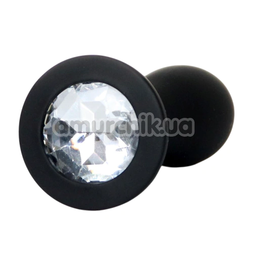Анальна пробка з прозорим кристалом Exclusivity Jewellery Silicone Straight Plug M, чорна