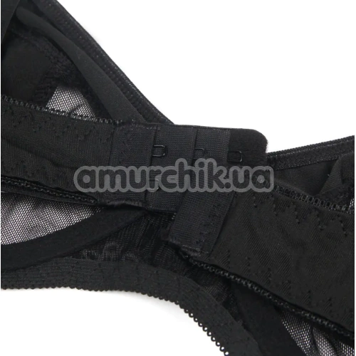 Комплект Star Night Ring & Strap Set, черный: бюстгальтер + трусики-стринги + пояс для чулок
