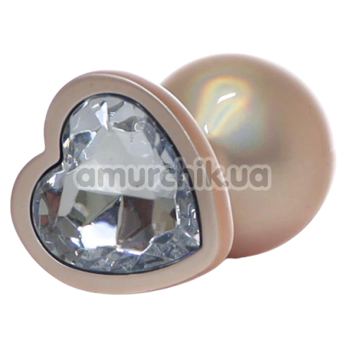Анальная пробка с прозрачным кристаллом Exclusivity Jewellery Pearl Gold Heart Plug М, золотая