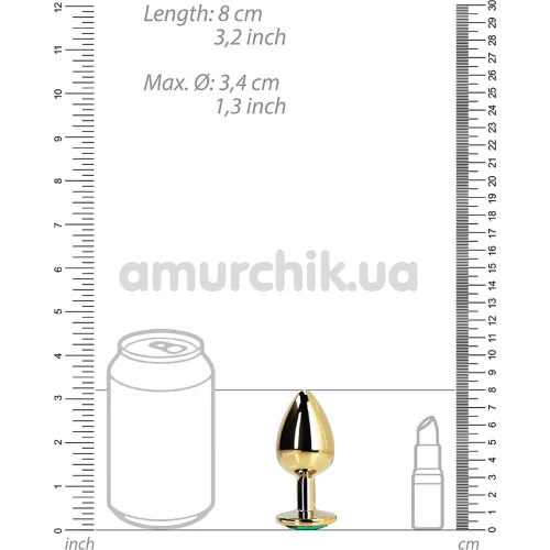 Анальна пробка з бірюзовим кристалом Ouch! Metal Butt Plug Medium, золота